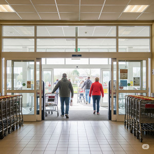 Vestibule entrance with two sets of doors.